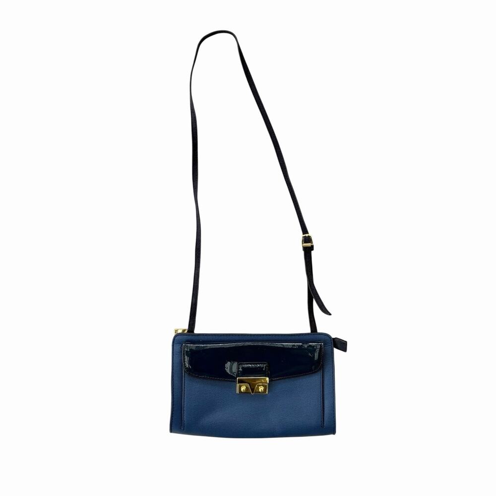 J.Crew Blue Leather Crossbody Bag Purse with Push Lock